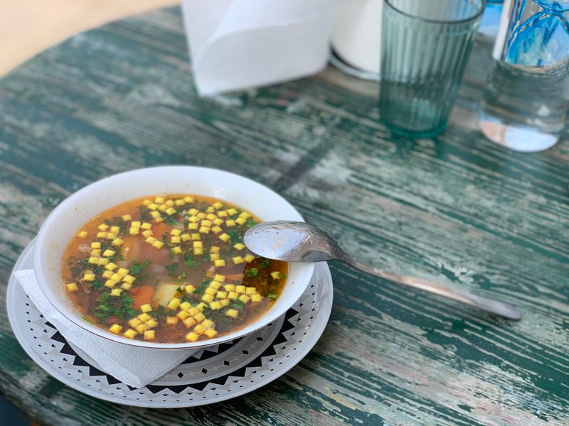 Minestrone soup with fresh vegetables and pasta
